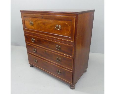 A 19th century mahogany and satinwood strung Secretaire chest, with one fall-front drawer revealing a fitted interior and thr