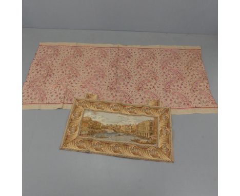 An embroidered wool shawl, length 220cm, width 112cm, and a French tapestry. (2)
