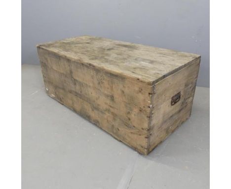 A vintage pine tool chest. Width 121cm, height 49cm, depth 55cm.