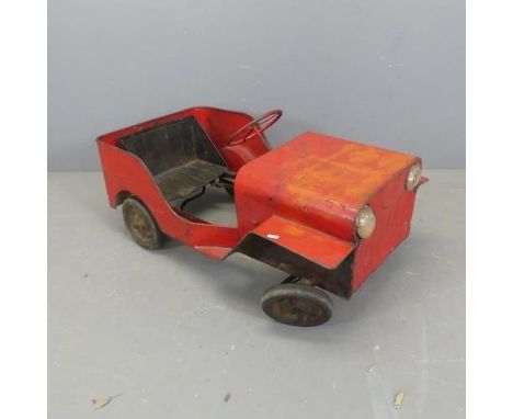 A vintage painted metal child's pedal car. Length 94cm.