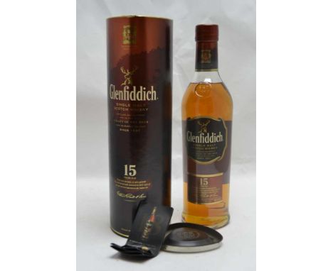 GLENFIDDICH Single Malt Scotch Whisky, aged 15 years, 40% volume, 1 x 70cl bottle in presentation tube 