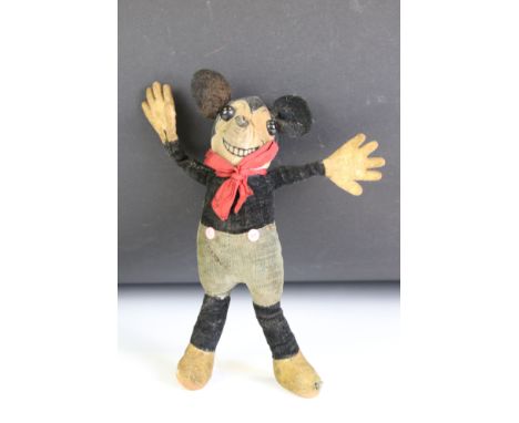 Early - mid 20th C Deans Ragbook Mickey Mouse soft toy, button label to back, with all 4 x pink buttons, grubby and shows wea