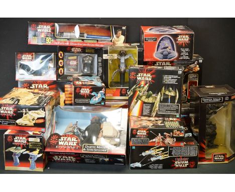 Star Wars - 17 boxed Episode I figures &amp; collectibles featuring Hasbro, Tiger, Applausem etc, to include Naboo Fighter, D