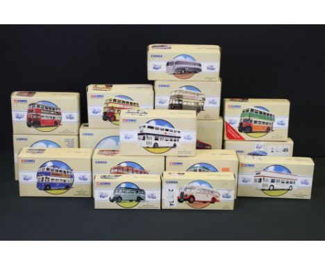 16 Boxed Corgi Classics diecast models to include 8 x Public Transport from Corgi (97829 Daimler CW Utility Bus, 97316 Karrie