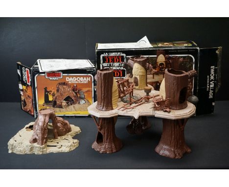 Star Wars - Boxed original Dagobah Action Playset with instructions (missing levitation objects) &amp; original Ewok Village 