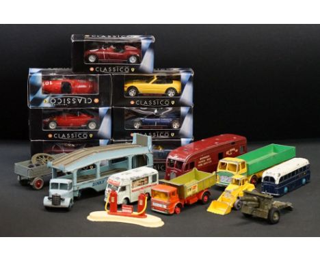 Eight mid 20th C play worn Dinky &amp; Corgi diecast models to include Corgi Smith's Karrier Shop, Dinky Leyland Octopus etc 