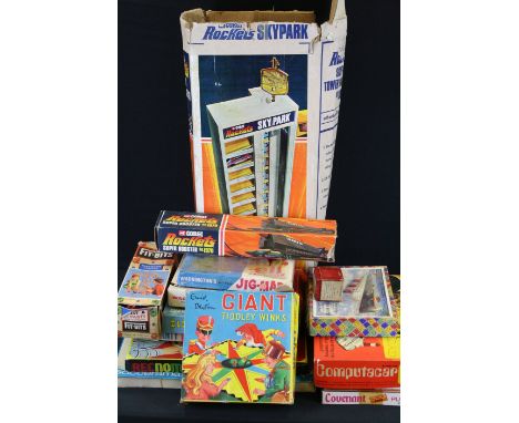 Mixed toys, games &amp; puzzles to include a boxed Corgi Rockets 2060 Skypark (tatty box), Corgi Rockets 1970 Super Booster (