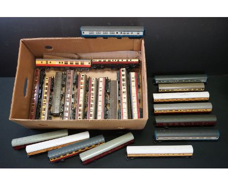 24 OO gauge items of rolling stock, all coaches and carriages to include Hornby, Hornby Dublo, Lima and Triang, one missing w