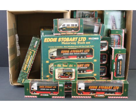 20 Boxed Corgi Eddie Stobart diecast models to include CC12203 1:50 ltd edn Scania Low Loader, TY99158 5 Piece Superhauler Se
