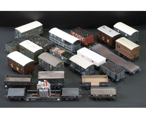 21 O gauge items of kit built rolling stock featuring trucks and vans, plastic &amp; metal constructions, overall very well m