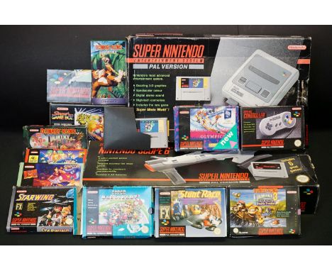 Retro Gaming - Boxed Super Nintendo Entertainment System (SNES) console showing some discolouring, box gd with some edgewear,