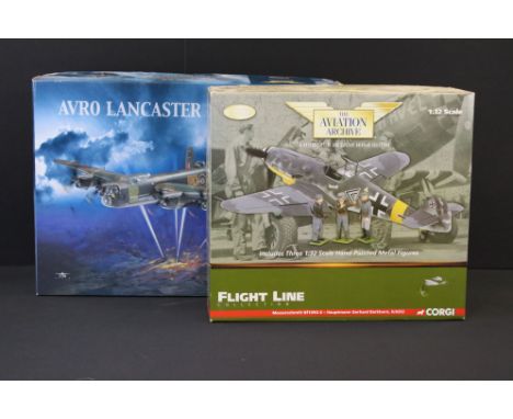 Two Boxed Corgi Aviation Archive diecast models to include 1:32 scale Flight Line Collection US34903 Messerschmitt Bf109G-6 (