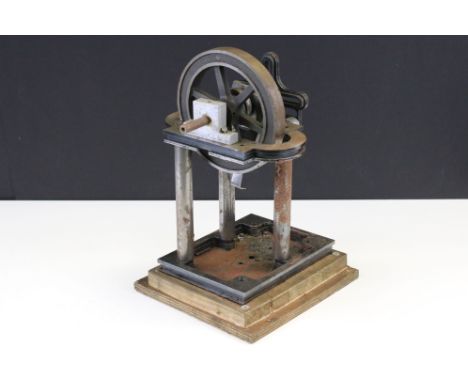 Live Steam - A Four-column vertical stationary engine (missing a column) with 5 1/4" spoked flywheel and steel crankshaft, ra