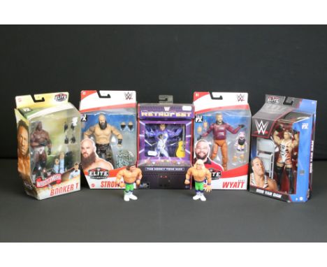 WWE/WWF - Five boxed Mattel Wrestling figures to include Braun Strowman, Bray Wyatt, Rob Van Dam &amp; Booker T (tatty box) &