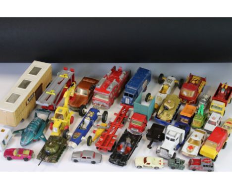 Around 30 Mid 20th C onwards play worn diecast models to include Dinky, Triang, Corgi, Matchbox and Lone Star, featuring Tria