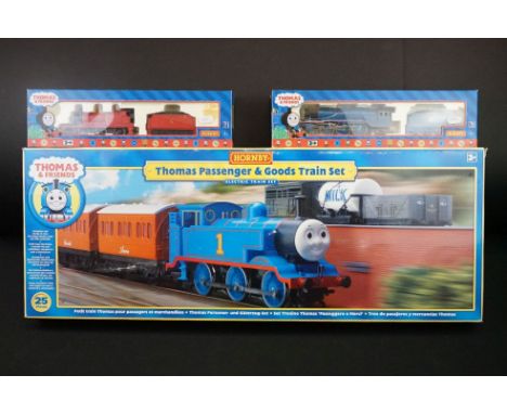 Two boxed Hornby OO gauge Thomas &amp; Friends to include R852 James the red engine and R383 Gordon the big blue engine plus 