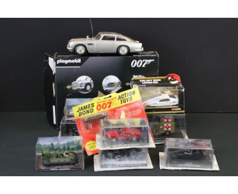 Seven cased Eaglemoss James Bond diecast models to include Die Another Day Hovercraft, The Living Daylights Aston Martin V8 V