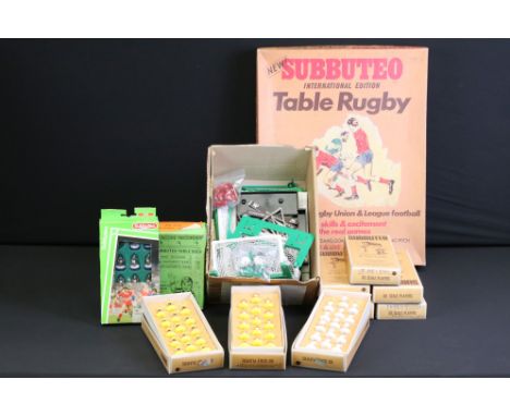 Subbuteo - Eight Boxed 00 Scale Table Rugby teams, together with a boxed Table Rugby International Edition 2-Team set (appear