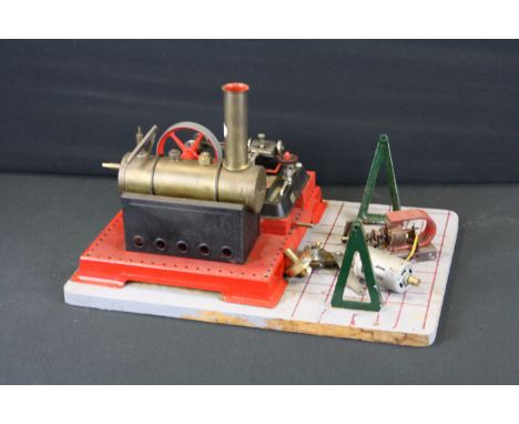 Live Steam - A mid 20th C steam plant with brass boiler, brass exhaust chimney, and a twin-cylinder mill engine with 3 inch s