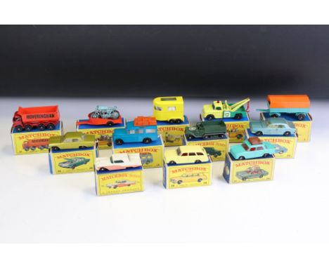 12 Boxed Matchbox Lesney 75 Series diecast models to include 75 Thunderbird, 49 Army Half Truck Mark II, 56 Fiat 1500 (diecas