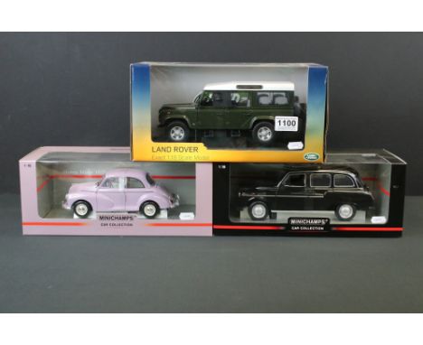 Two Boxed Paul's Model Art Minichamps Car Collection 1:18 scale diecast models to include 150 137001 Morris Minor Million ltd