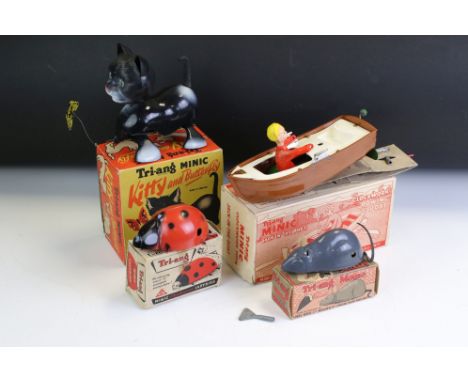 Four boxed Triang Minic models to include Clockwork Mouse, Jack in the Boat, Ladybird &amp; Kitty and Butterfly, vg 