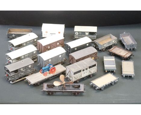 19 O gauge items of kit built rolling stock featuring trucks and vans, plastic &amp; metal constructions, overall very well m