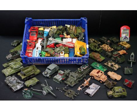 Quantity of circa 1970s play worn diecast models to include Matchbox, Britains, Corgi etc featuring military and road example