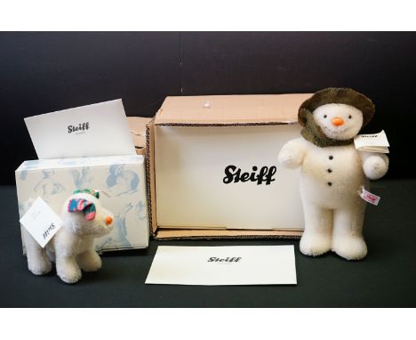 Boxed Steiff limited edition 663826 Snowman, certificate no. 382 &amp; boxed Steiff limited edition 664083 Snowdog, certifica