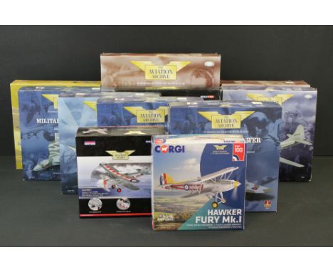 11 Boxed Corgi ' The Aviation Archive ' diecast models to include 2 x 1:72 scale ltd edn examples (AA39601 Hawker Hart, AA273