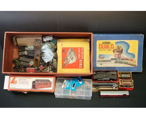 Quantity of Hornby Dublo, TTR Trix and OO gauge model railway to include boxed Dublo EDG18 2-6-4 Tank Goods Train BR Set with
