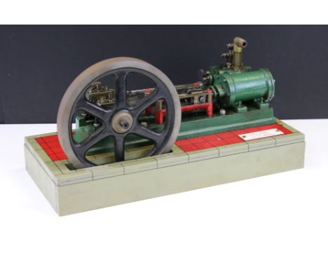 Live Steam - An early 20th century horizontal single cylinder mill engine, circa 1920s, with 7 1/4" spoked flywheel, green bo