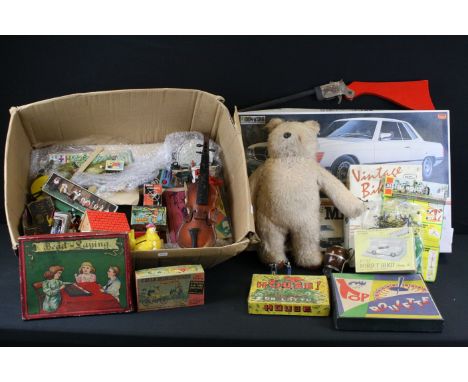 Quantity of mixed toys to include plastic figures, Chad Valley Bandit Repeater, boxed Riko Roshima Vintage Bike plastic model