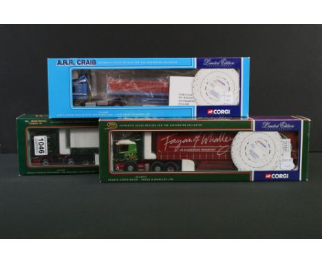 Three boxed ltd edn Corgi 1/50 diecast haulage models to include CC12004 ARR Craib, CC12211 Fagan &amp; Whalley &amp; CC12102