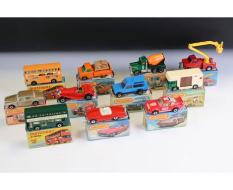 11 Boxed Matchbox 75 Series diecast models to include 47 Jaguar SS100, 37 Matra Rancho, 40 Horsebox, 42 '57 T-Bird, 13 Snorke