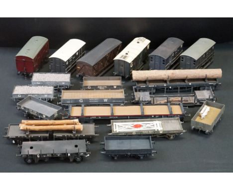 21 O gauge items of kit built rolling stock featuring trucks and vans, plastic &amp; metal constructions, overall very well m