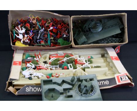 Boxed Britains Arena 7580 Showjumping Set and Game (missing one rider and the base for leaping horse, otherwise contents appe