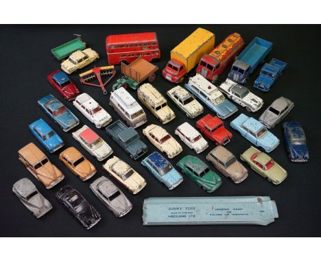 34 Mid 20th C heavily play worn Dinky &amp; Corgi diecast models to include road and commercial examples 