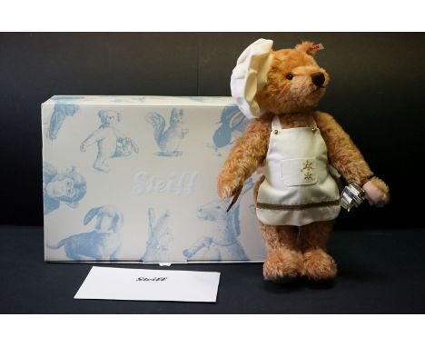 Boxed Steiff limited edition 021244 Christmas Baker Teddy Bear, certificate no. 414, with rocking horse and pastry cutter acc