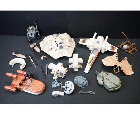 Star Wars - Collection of original play worn Star Wars vehicle &amp; mini rigs to include Land Speeder, Battle Damaged X-Wing
