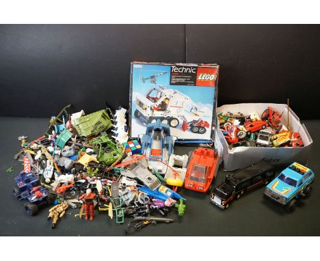 Quantity of circa 80s figures and accessories to include Hasbro Action Force, boxed Lego Technic Action 8660, Visionaries etc