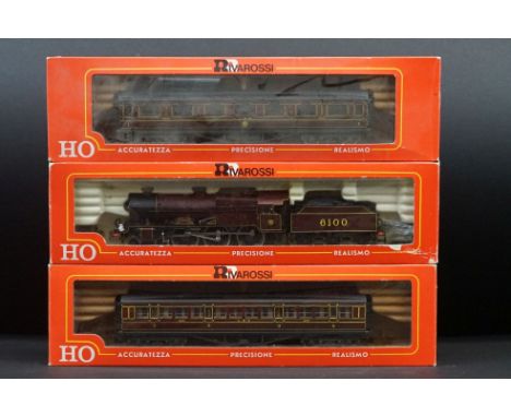 Boxed Rivarossi HO gauge 1348 Royal Scot locomotive plus 2 x boxed Rivarossi coaches to include 2933 &amp; 2935 (3) 
