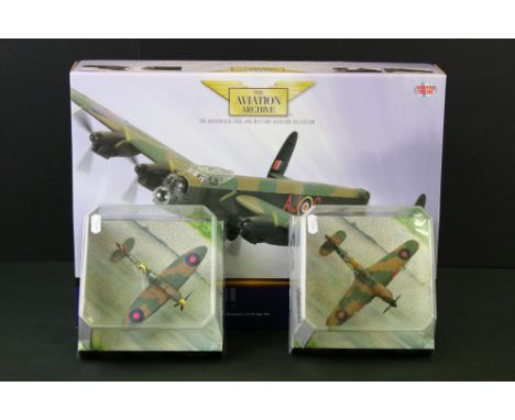 Three Boxed / cased Corgi The Aviation Archive 1:72 scale WWII diecast models to include AA32608 WWII Avro Lancaster Mk III (