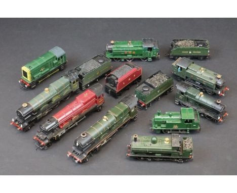 Nine OO gauge locomotives to include Lima King George V, Hornby King Edward I, Hornby 0-6-0 GWR 2744, Triang Princess Elizabe