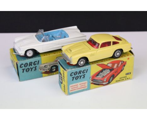 Two boxed Corgi diecast models to include 215 Ford Thunderbird Open Sports in white with pale blue interior and 218 Aston Mar