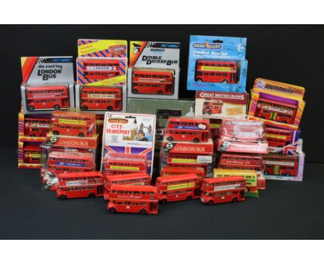 27 Boxed diecast model buses to include London Transport models, Harrods, Midnight, Chad Valley Zylmex etc plus 5 x unboxed e