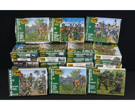 38 Boxed Revell 1/72 scale military plastic figure sets to include WWII and Modern series examples, featuring 02503 US Infant