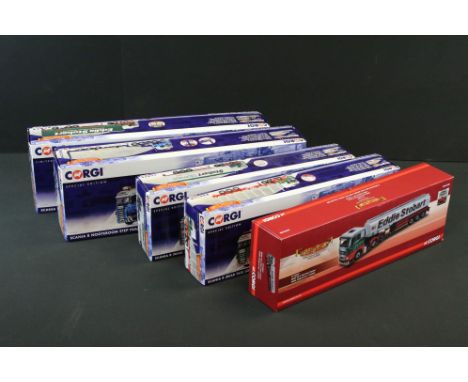 Five boxed Corgi 1/50 Hauliers of Renown Eddie Stobart diecast models to include CC15207 MAN TG-X XL Fuel Tanker, CC13747 Sca
