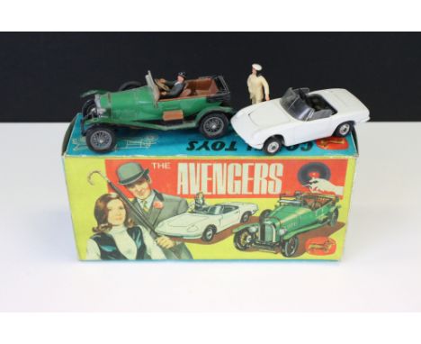 Boxed Corgi Gift Set No 40 The Avengers diecast set in reproduction box and display stand, containing Bentley and Lotus model