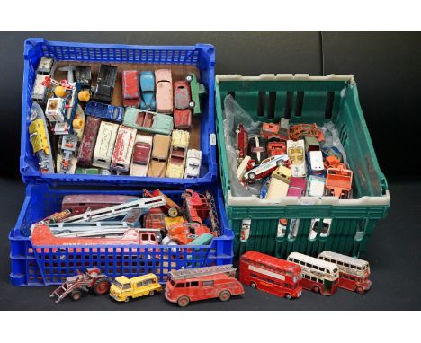 Over 55 heavily play worn diecast models, mostly mid 20th C, to include Dinky, Corgi and Lone Star examples, featuring Dinky 